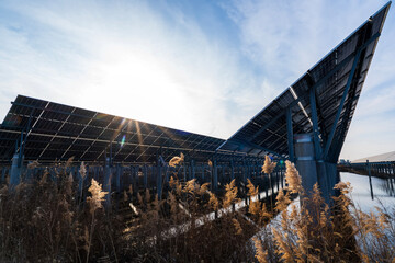 Fototapeta premium Solar photovoltaic panels on the wate