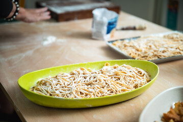 Homemade pasta with semolina and organic eggs