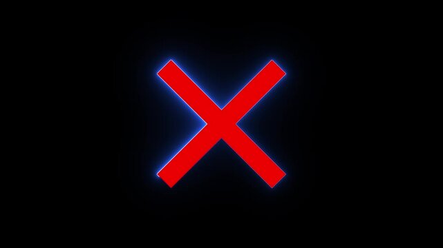 Red, neon Cross icon animation. cross mark motion graphics. Animated danger warning, incorrect. Wrong Check Marks 4k video footage.