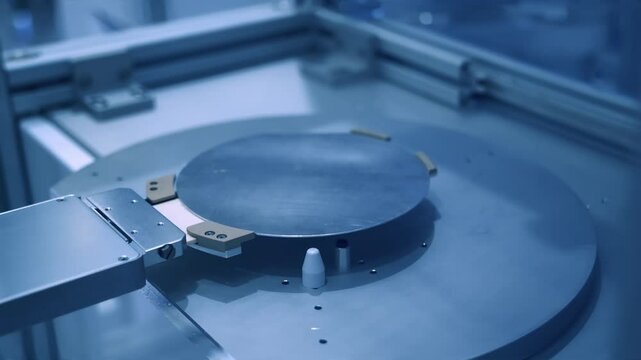 automatic robot arm with silicon wafers and microcircuits and Automation system control application in smart factory