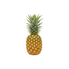 A single ripe pineapple with green spiky leaves and textured skin
