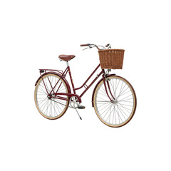 A vintage bicycle with a basket and back carrier on a white background