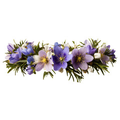Obraz premium Antique flower crown design with violets, snowdrops, and rosemary, isolated on transparent background .
