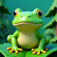 Cartoon tree frog sitting on a leaf. Ai
