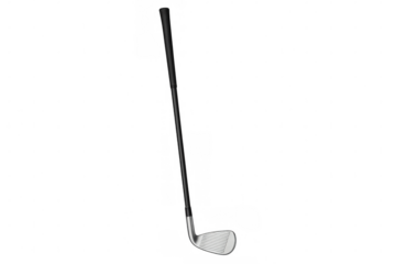 Golf club iron with black grip lying isolated on transparent background, ideal for sport and leisure related designs