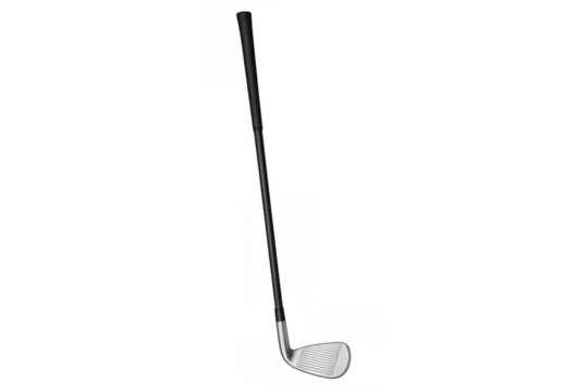 Golf club iron with black grip lying isolated on transparent background, ideal for sport and leisure related designs