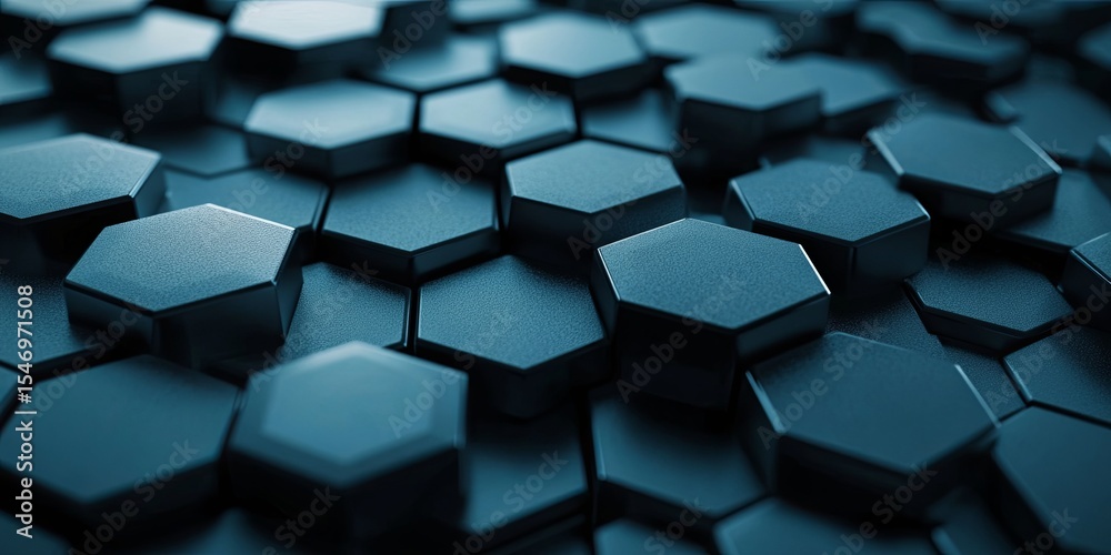 Poster Macro shot of interlocking hexagons with clean lines and smooth transitions, ideal for sleek, geometric designs