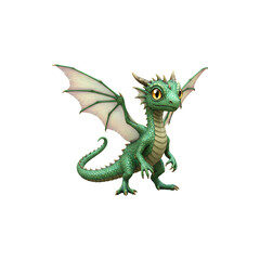 Obraz premium Small green dragon figure with wings spread and playful pose