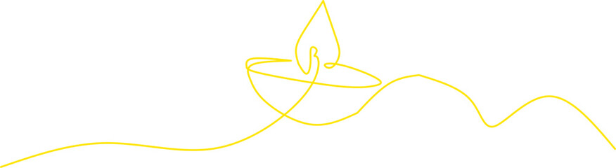 Obraz premium Minimalist one-line drawing of a Diwali oil lamp (diya) with a flame, symbolizing light, peace, and festivity, perfect for cultural, festive, or spiritual themes.