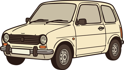 Fototapeta premium Compact vintage beige car vector illustration retro style automotive design 
