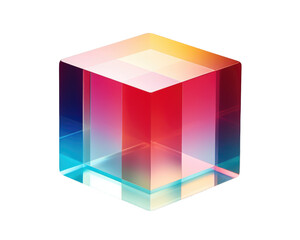 Colorful Transparent Cube with Gradient Reflection and Smooth Edges on Isolated Background