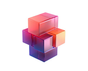 Colorful Transparent Geometric Cubes Arranged in a Dynamic Three Dimensional Composition
