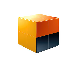 Fototapeta premium Three-Dimensional Geometric Cube in Orange and Black with Polished Surface and Reflection
