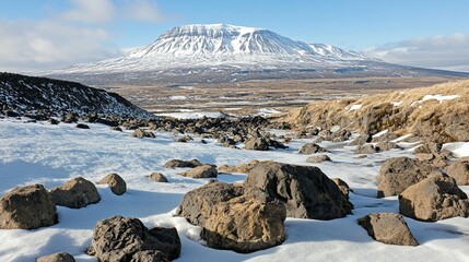 Snowy Mountain Landscape with Rocks