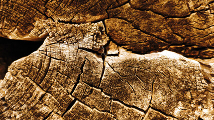 Background of old cracked brown wood material texture. Background for banner, backdrop or texture for 3D mapping