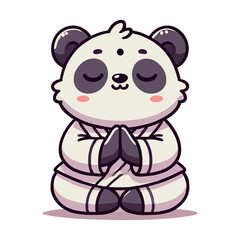 Cartoon Panda Meditating in Zen Style on a White Background Illustration