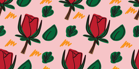 Abstract drawing of rose in pink background.