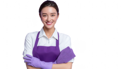 Woman in Purple Apron and Gloves