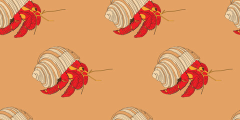 Hermit crab seamless patterns. Design for textiles, background image for packaging materials. 