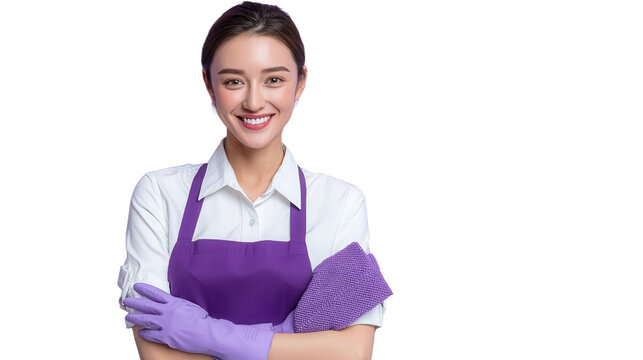 Woman in Purple Apron and Gloves