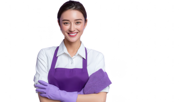 Woman in Purple Apron and Gloves