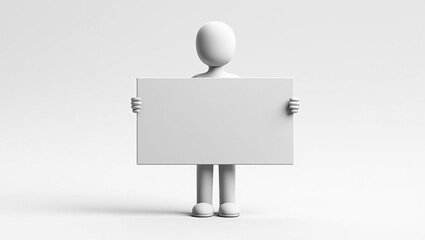 White 3d character holding blank sign