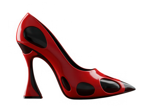 Red high heel shoe with black dots isolated on transparent background