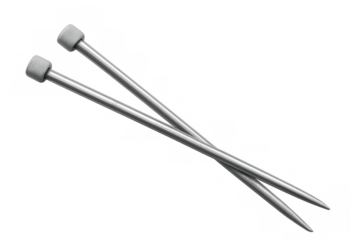 Metal knitting needles crossing each other on a transparent background, ready for creating handcrafted textiles