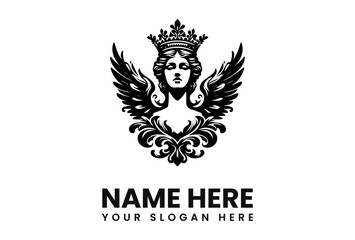 Obraz premium Ornate design featuring a crowned woman with wings, set against a white background.