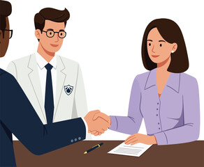 Fototapeta premium Business people shaking hands during professional meeting in office setting vector illustration 