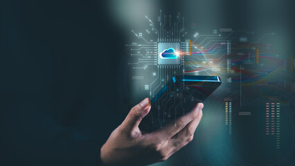 cloud computing backup technology concept ,Access to server communication services ,database connection with modern hardware and software ,interface for uploading and downloading data