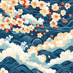 Seamless tile patterns combining cultural, modern, and botanical inspirations for commercial vector.