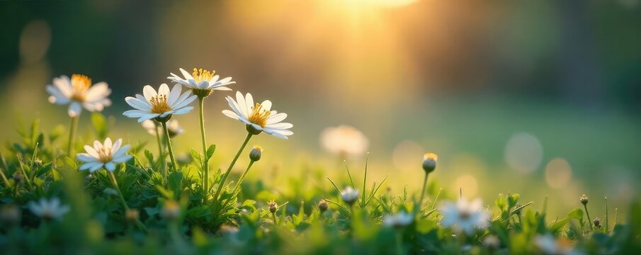 Serene nature scene with soft light illuminating delicate flowers, conveying a sense of spiritual peace and gentle beauty , spiritual, petals