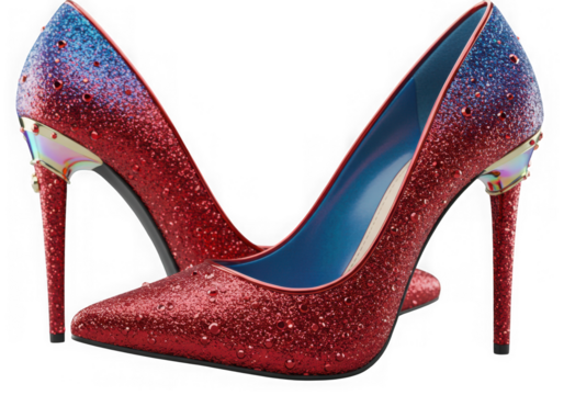 Red glitter high heel shoes fashion isolated on transparent background
