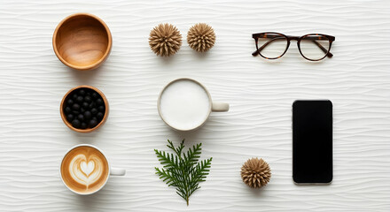 Stylish Office Desk Setup with Coffee and Accessories