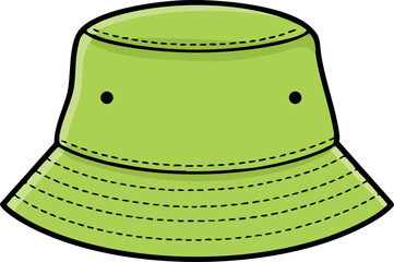 Green bucket hat vector illustration with stitched details and ventilation holes