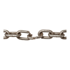 Obraz premium Broken metallic chain link on a transparent background