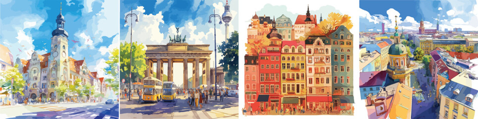 Fototapeta premium berlin scene watercolor clipart | berlin scene clipart for graphic resources