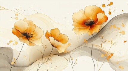 Elegant Floral Design Featuring Orange Poppies on a Subtle Background
