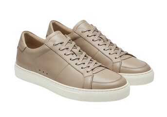 Beige leather sneakers casual footwear isolated on transparent background