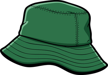 Green bucket hat illustration with simple design and black outlines vector image 