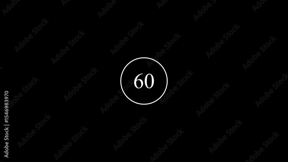Poster a minimalist design displaying the number 60 within a white circular frame against a stark black bac