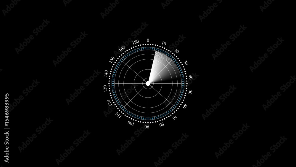 Poster futuristic radar screen displaying a sweeping signal in a digital environment against a dark backgro