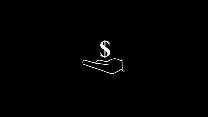 Simple white hand holding dollar sign on a black background represents financial concepts and business