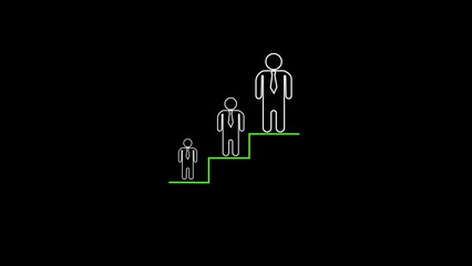 Career progression and growth illustration depicts the journey of business people climbing steps towards success and achieving corporate goals