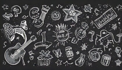 GeneratCreative Music Star Icon Collection in Punk Rock Theme with Guitar Skull and Mic Doodlesed image