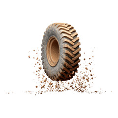 Heavy Duty Tire with Dirt and Dust Being Kicked Up in Motion
