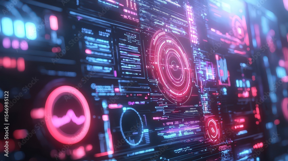 Poster Analyzing digital interfaces in modern technology virtual space graphic design futuristic environment close-up perspective cybersecurity concept