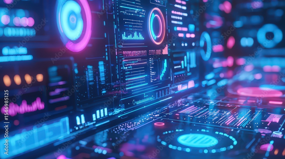 Fototapete Dynamic digital interface animation high-tech environment conceptual design futuristic display close-up view