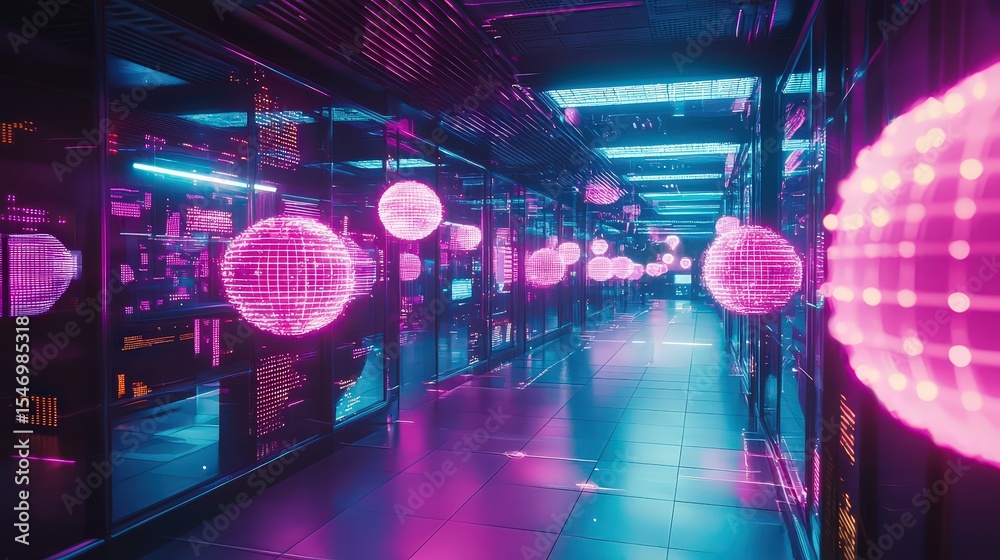 Poster futuristic data center visualization high-tech environment digital art neon lighting sci-fi concept